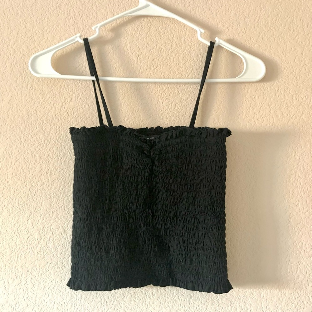 NWOT Brandy Melville frilly smocked tube top/camisole in black - Picture 2 of 5